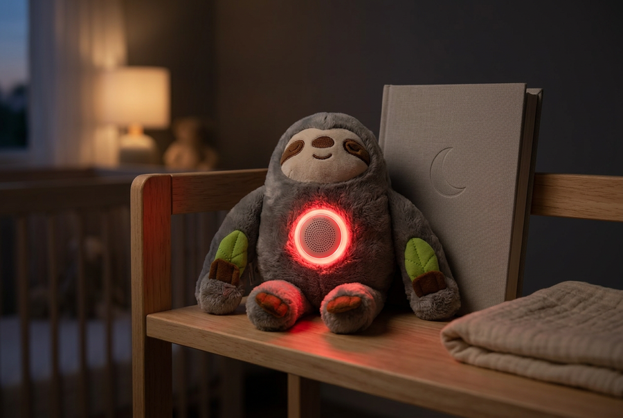 The Santi Mini sound machine with Santi plush